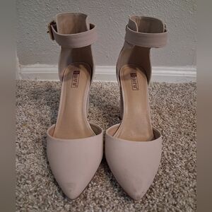 IDIFU Tan Pointed-Toe Ankle-Strap Heels
